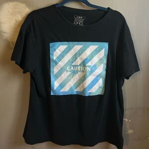 Black Graphic Tee with Blue and White Design